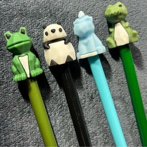 4 Pens with Animal Toppers